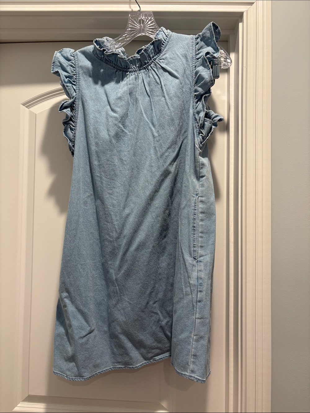 Light Blue Chambray Ruffle Dress